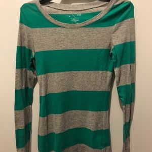 Green & Grey Stripped Long-Sleeve